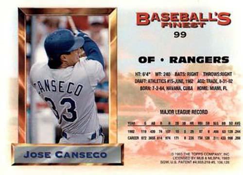 Jose Canseco  baseball card collectible - Main Image 2