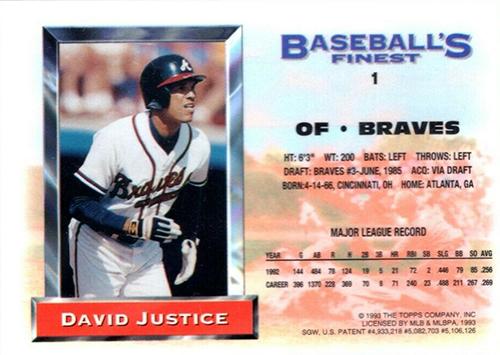 David Justice  baseball card collectible - Main Image 2