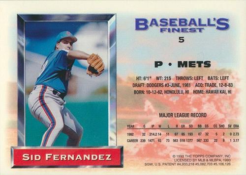 Sid Fernandez  baseball card collectible - Main Image 2