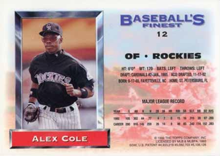 Alex Cole  baseball card collectible - Main Image 2