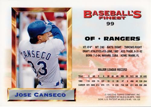 Jose Canseco  baseball card collectible - Main Image 2