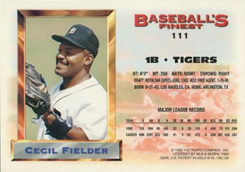 Cecil Fielder  baseball card collectible - Main Image 2
