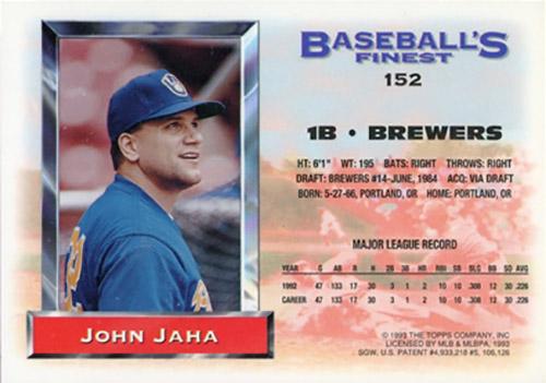 John Jaha  baseball card collectible - Main Image 2