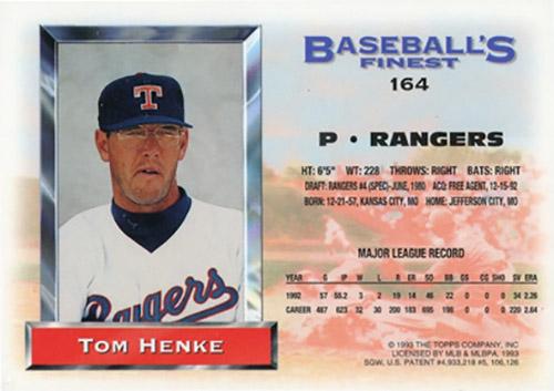 Tom Henke  baseball card collectible - Main Image 2
