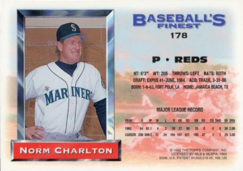 Norm Charlton  baseball card collectible - Main Image 2