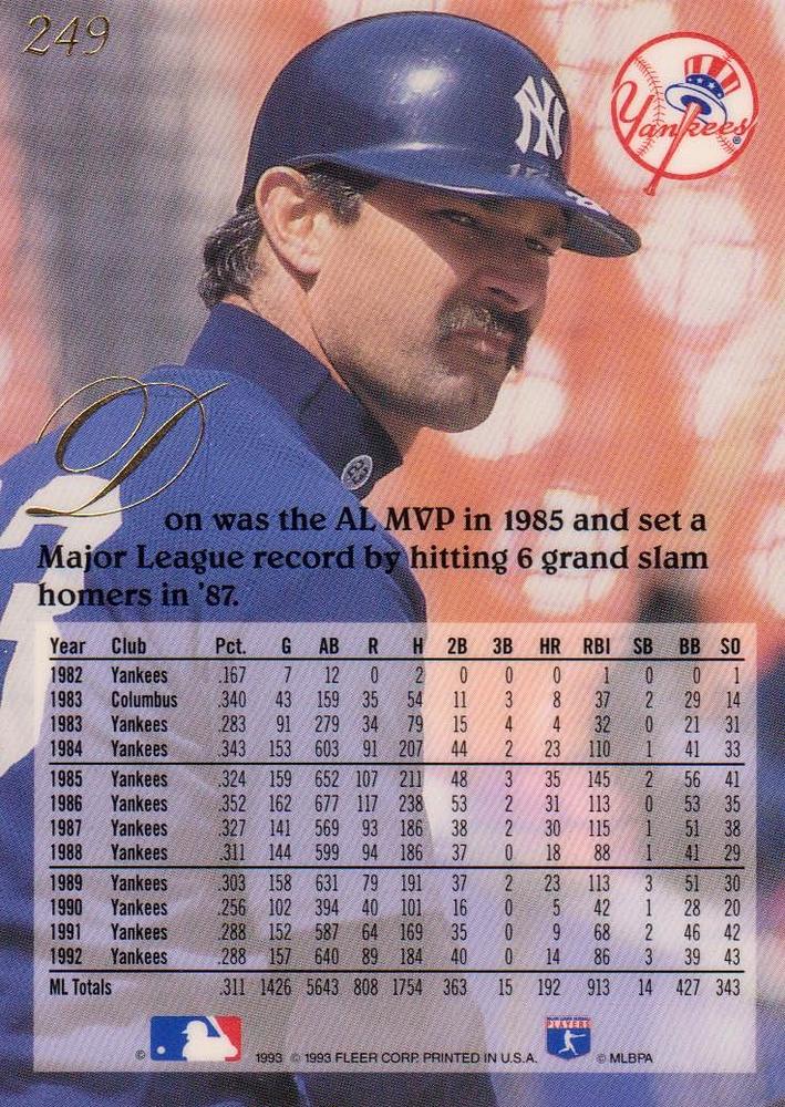 Don Mattingly  baseball card collectible - Main Image 2
