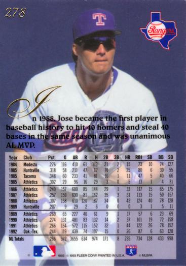 Jose Canseco  baseball card collectible - Main Image 2