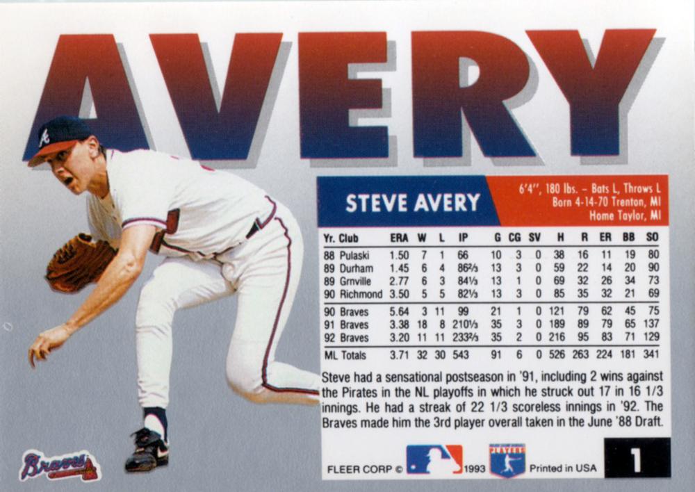 Steve Avery  baseball card collectible - Main Image 2