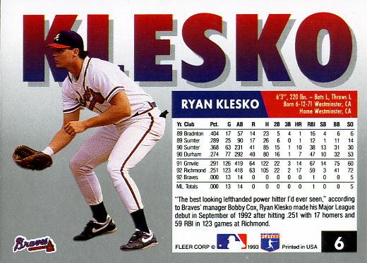 Ryan Klesko  baseball card collectible - Main Image 2