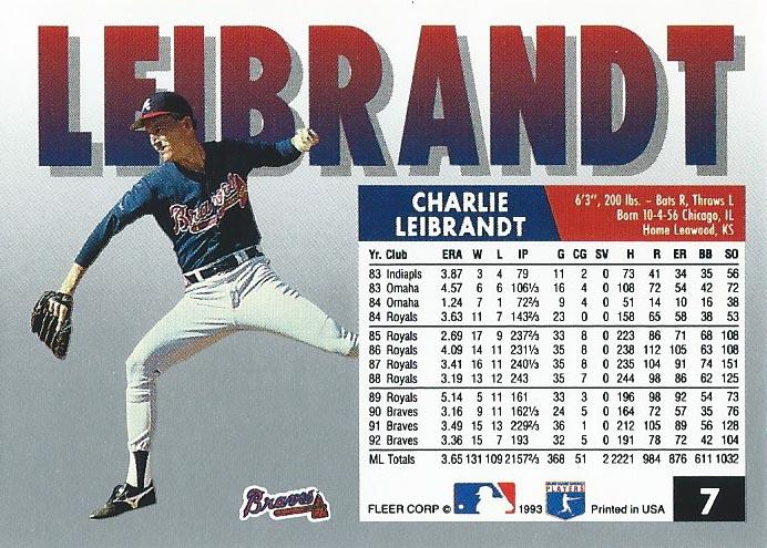 Charlie Leibrandt  baseball card collectible - Main Image 2