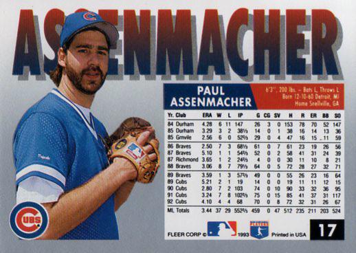 Paul Assenmacher  baseball card collectible - Main Image 2