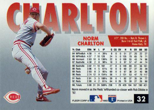 Norm Charlton  baseball card collectible - Main Image 2