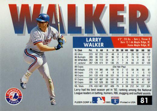 Larry Walker  baseball card collectible - Main Image 2