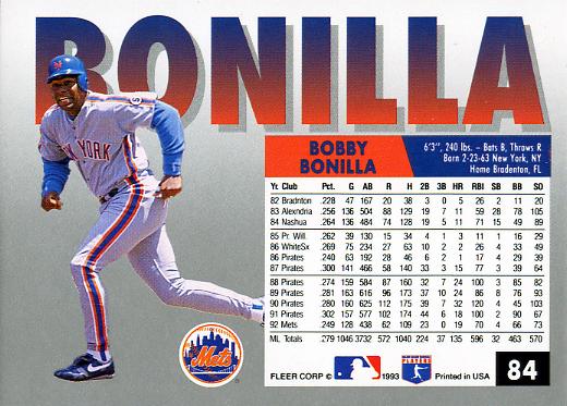 Bobby Bonilla  baseball card collectible - Main Image 2