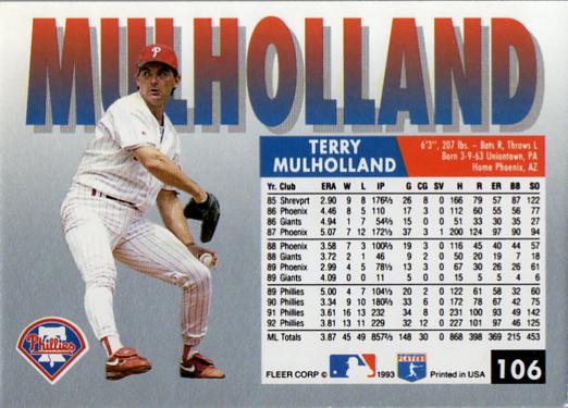 Terry Mulholland  baseball card collectible - Main Image 2