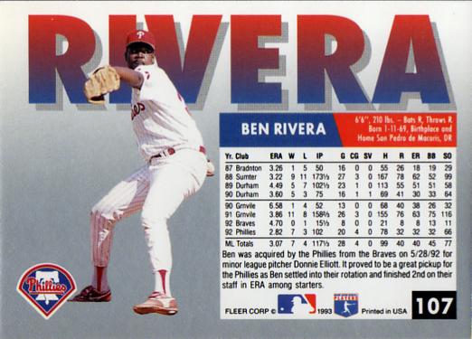 Ben Rivera  baseball card collectible - Main Image 2