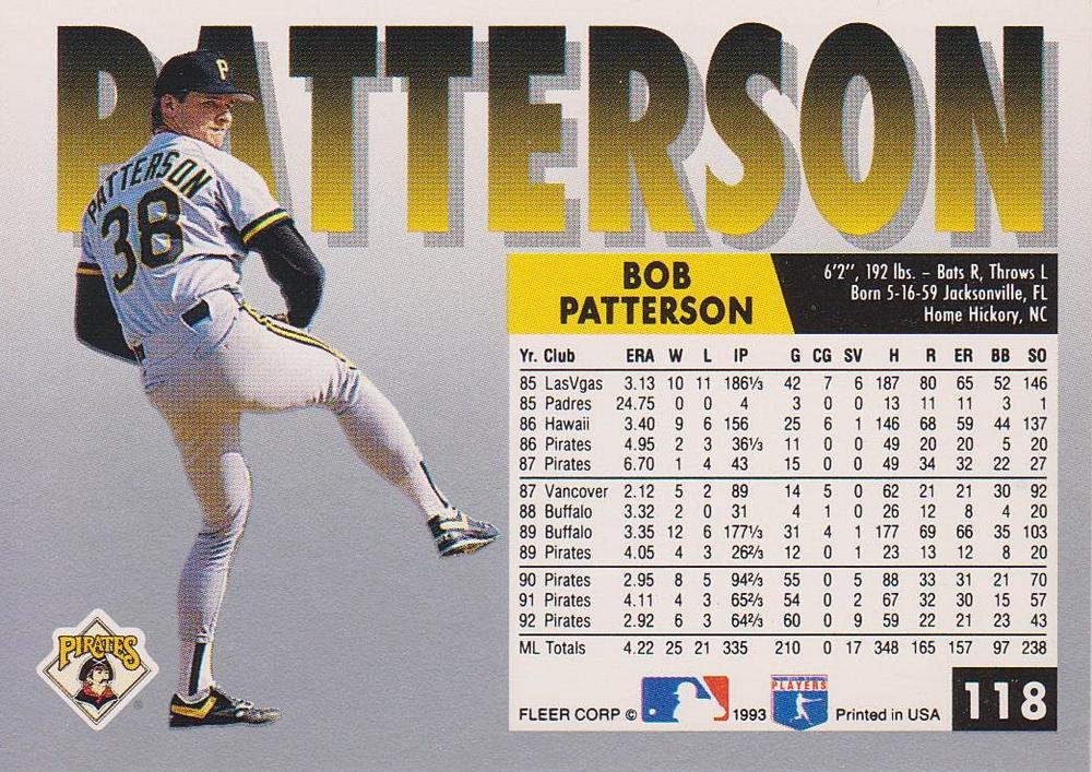 Bob Patterson  baseball card collectible - Main Image 2