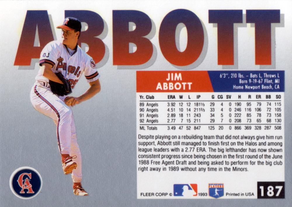 Jim Abbott  baseball card collectible - Main Image 2