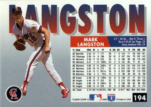 Mark Langston  baseball card collectible - Main Image 2