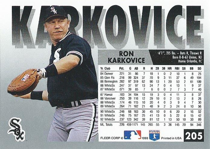 Ron Karkovice  baseball card collectible - Main Image 2