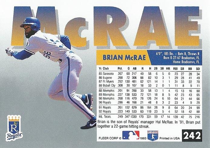 Brian McRae  baseball card collectible - Main Image 2