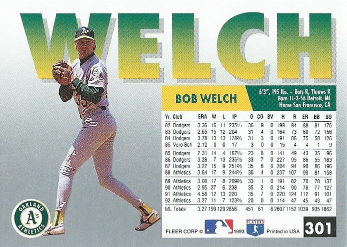 Bob Welch  baseball card collectible - Main Image 2