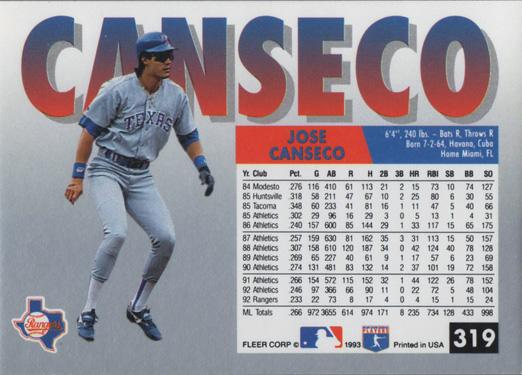 Jose Canseco  baseball card collectible - Main Image 2