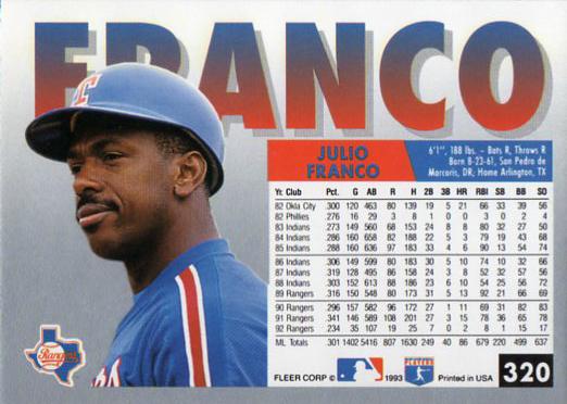 Julio Franco  baseball card collectible - Main Image 2