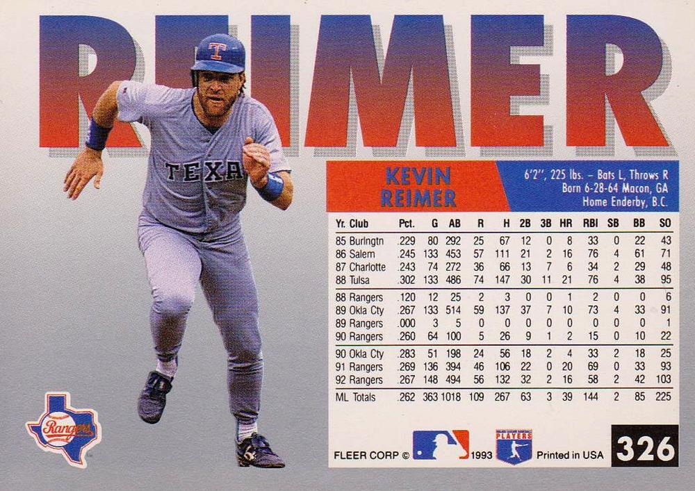 Kevin Reimer  baseball card collectible - Main Image 2