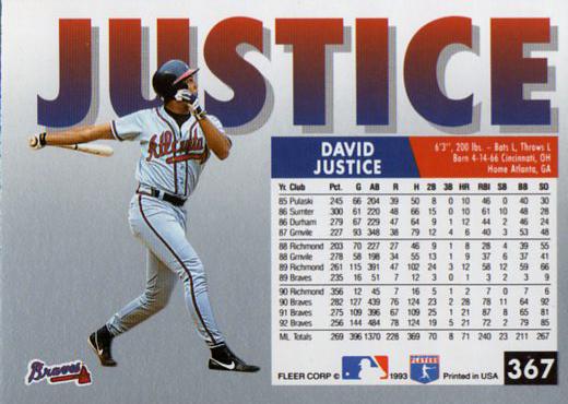 David Justice  baseball card collectible - Main Image 2