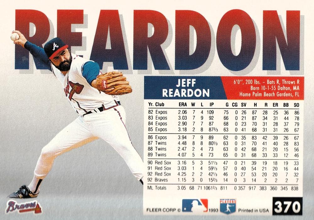 Jeff Reardon  baseball card collectible - Main Image 2