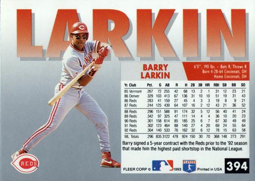 Barry Larkin  baseball card collectible - Main Image 2