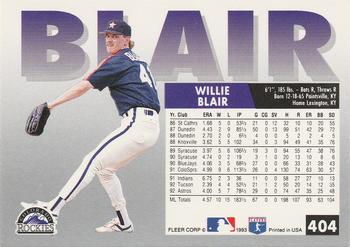 Willie Blair  baseball card collectible - Main Image 2