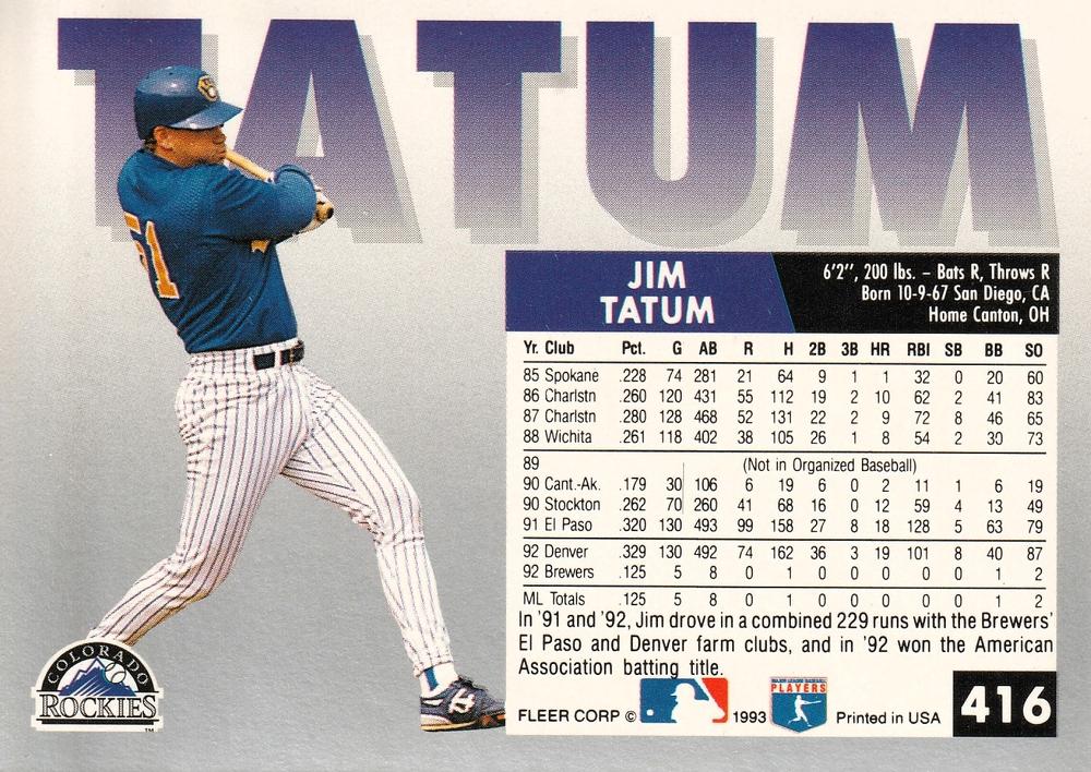 Jim Tatum  baseball card collectible - Main Image 2