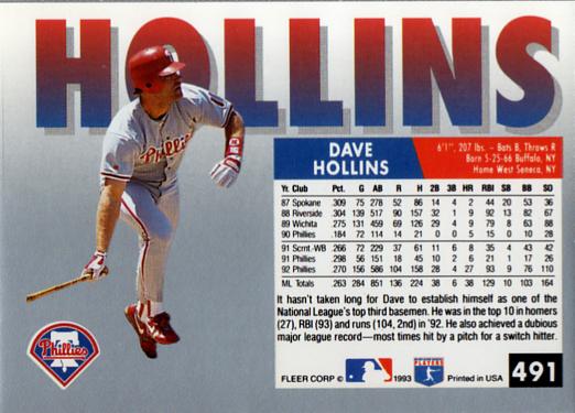 Dave Hollins  baseball card collectible - Main Image 2