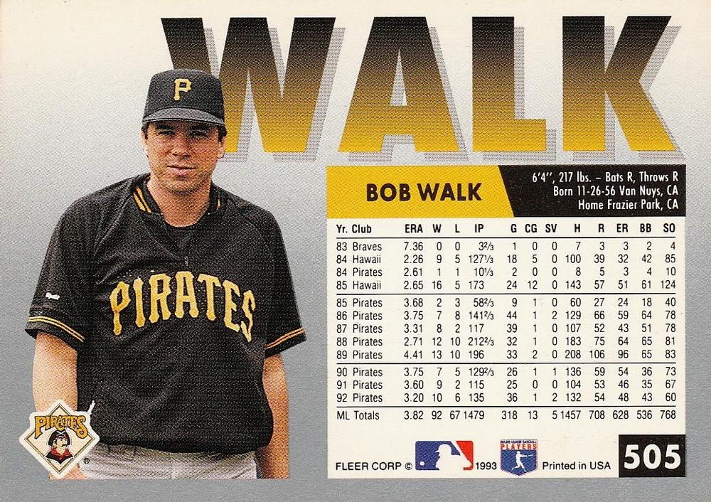 Bob Walk  baseball card collectible - Main Image 2