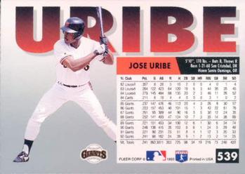 Jose Uribe  baseball card collectible - Main Image 2
