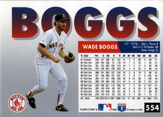 Wade Boggs  baseball card collectible - Main Image 2