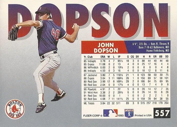 John Dopson  baseball card collectible - Main Image 2