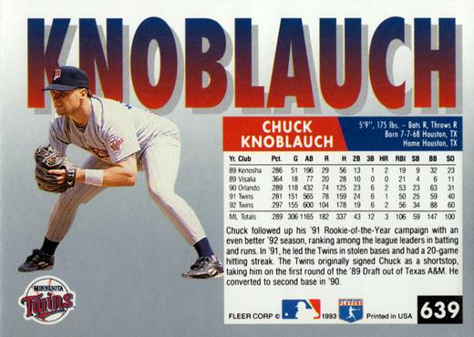 Chuck Knoblauch  baseball card collectible - Main Image 2