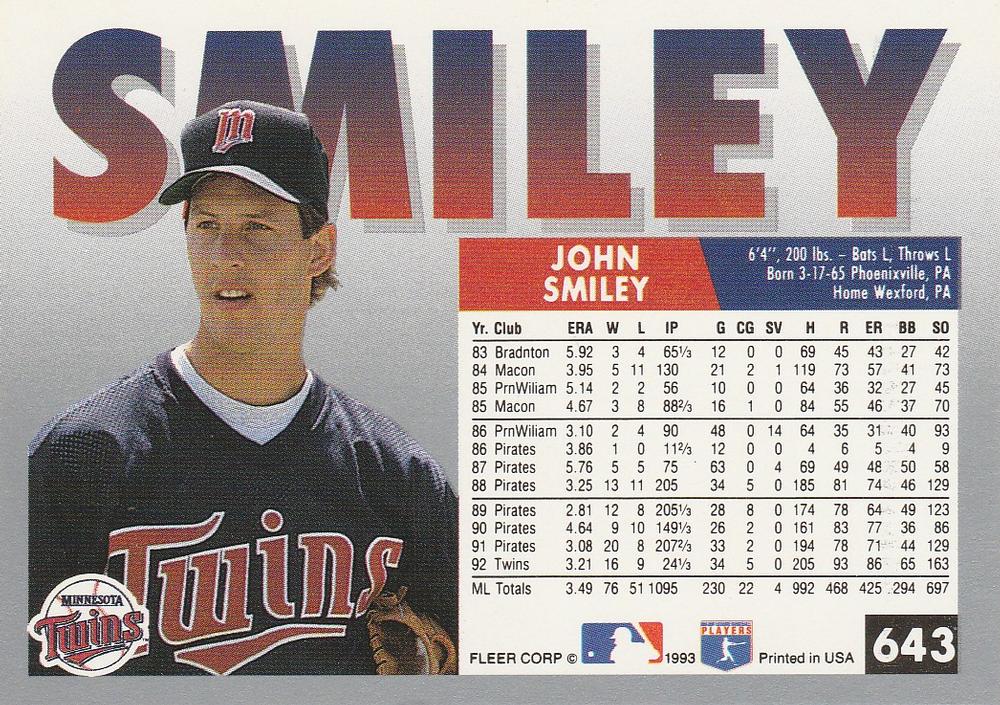 John Smiley  baseball card collectible - Main Image 2