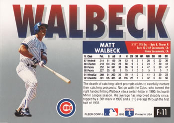 Matt Walbeck  baseball card collectible - Main Image 2