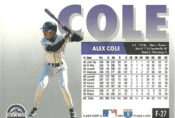 Alex Cole  baseball card collectible - Main Image 2