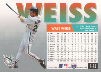 Walt Weiss  baseball card collectible - Main Image 2