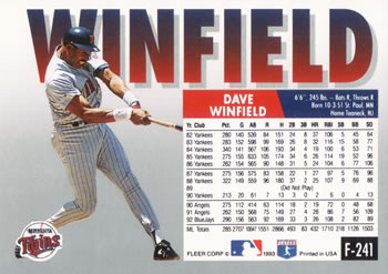 Dave Winfield  baseball card collectible - Main Image 2
