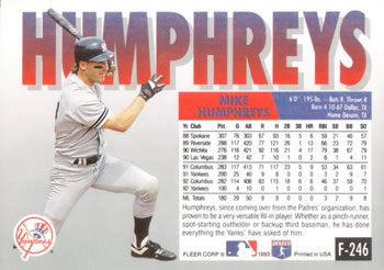 Mike Humphreys  baseball card collectible - Main Image 2