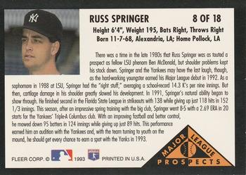 Russ Springer  baseball card collectible - Main Image 2