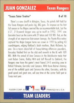 Juan Gonzalez  baseball card collectible - Main Image 2