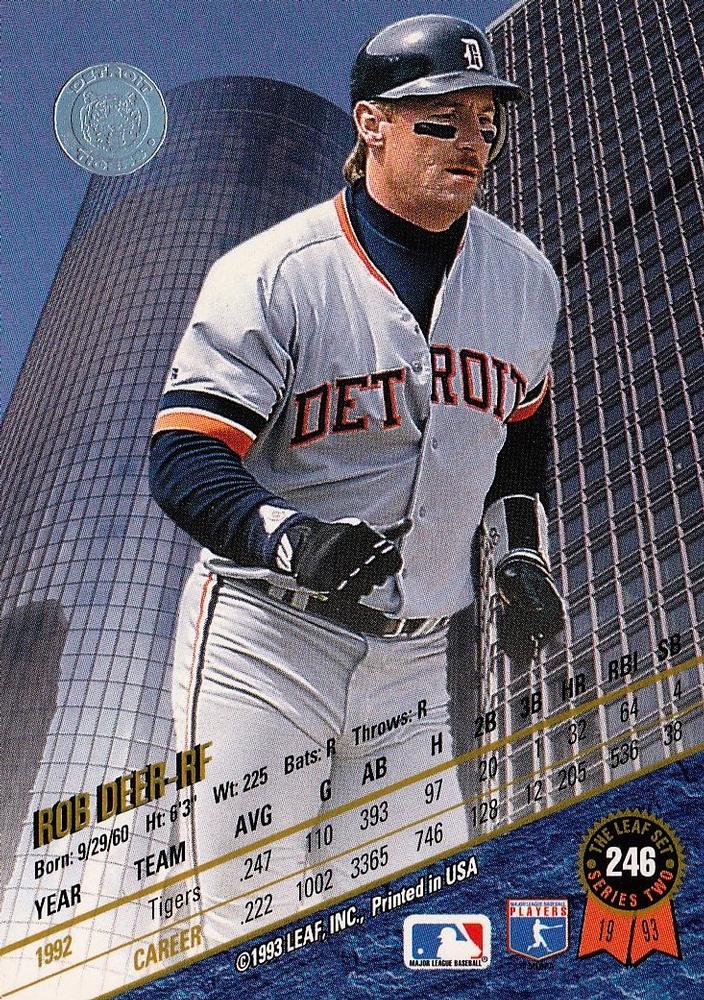 Rob Deer  baseball card collectible - Main Image 2