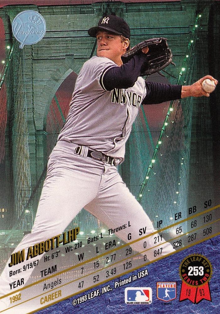 Jim Abbott  baseball card collectible - Main Image 2
